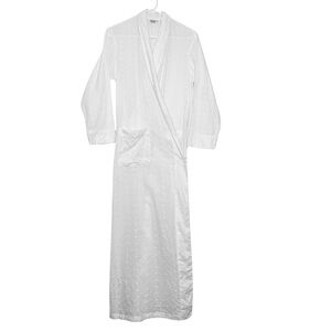 Treesha Vintage Lightweight White Eyelet Embossed Long Robe with Pockets